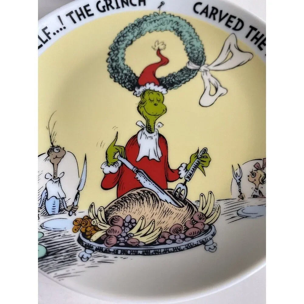 Dr Seuss The Grinch 65th Anniversary Set 4 Christmas Appetizer Plates Holiday 6”